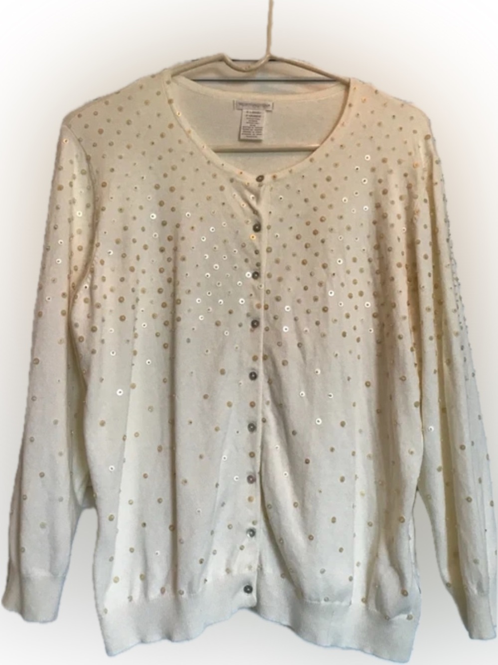 Dressy Ivory Cardigan XL Sweater with Sequins